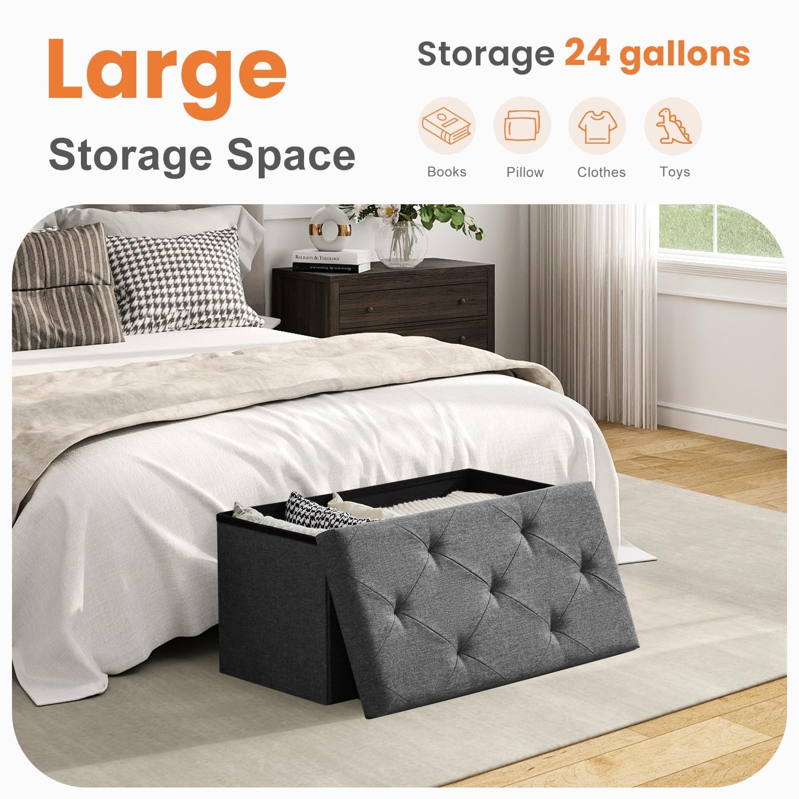 Sweetcrispy Folding Storage Ottoman Bench, Light Grey, Entryway Bench for Living Room, Ottomans with Storage for Bedroom, Heavy Duty 660 lbs Load Capacity, Linen Footrest Seat 🍁 All In One Marketplace Canada