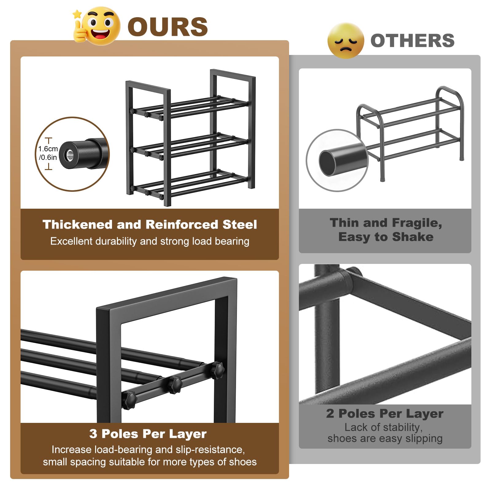 Roylvan 3-Tire Expandable Shoe Rack, 17
