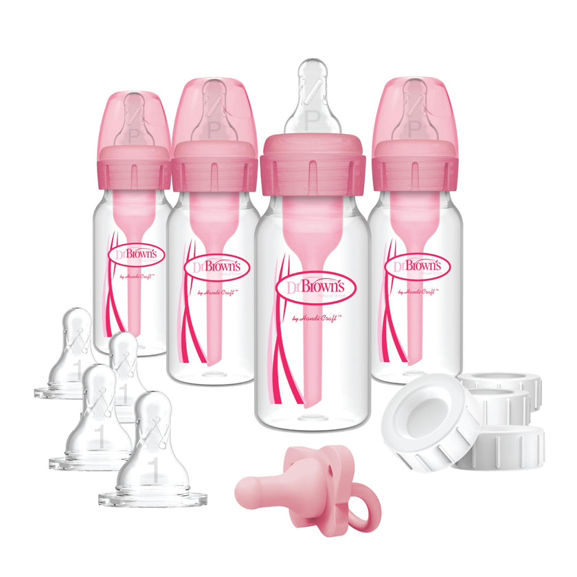 Dr. Brown's Options+ Slow Flow Preemie and Newborn Anti-Colic Bottle Set with 4oz Bottles and HappyPaci - Pink 🍁 All In One Marketplace Canada