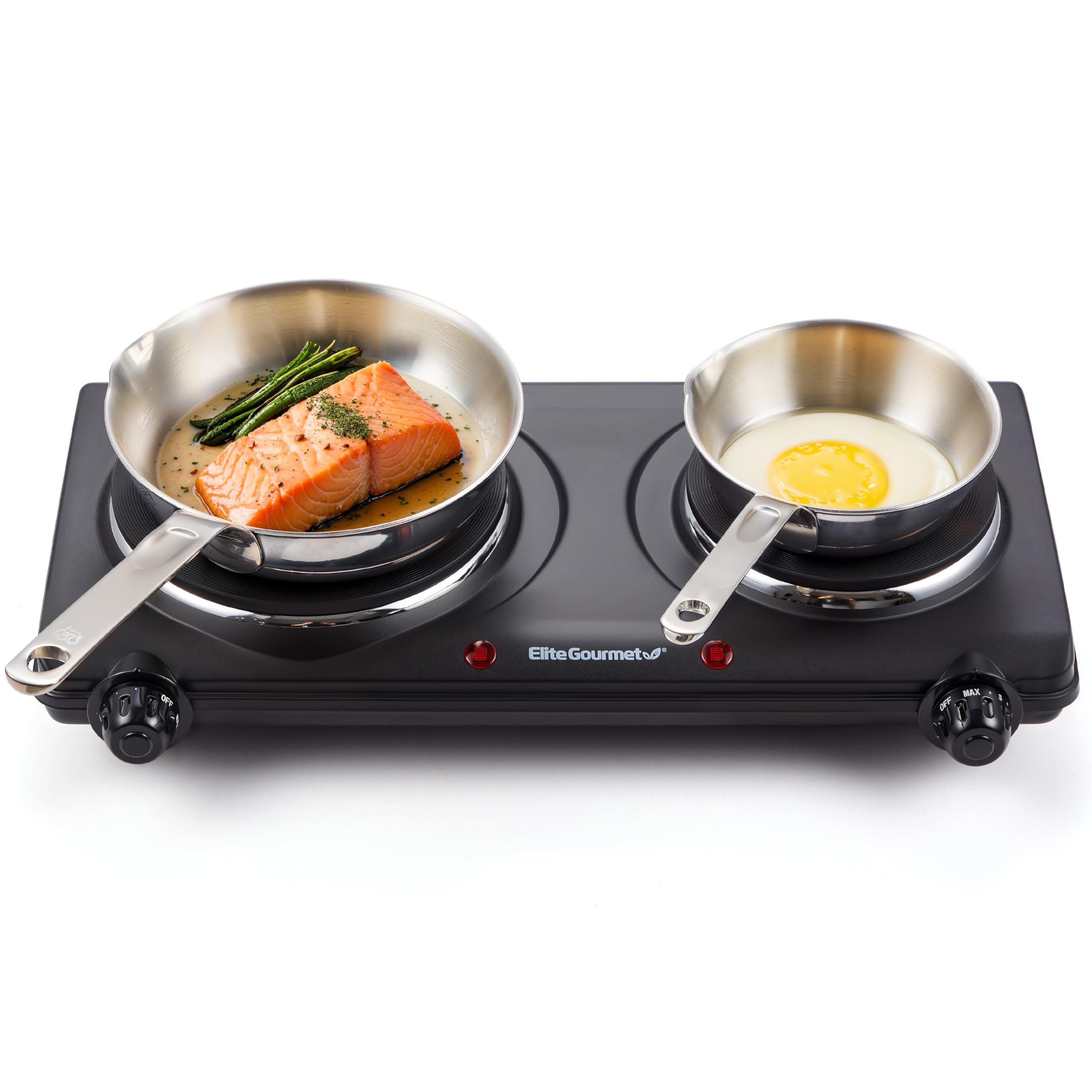 Elite Gourmet EDB-302BF# Countertop Double Cast Iron Burner, 1500 Watts Electric Hot Plate, Temperature Controls, Power Indicator Lights, Easy to Clean, Black 🍁 All In One Marketplace Canada
