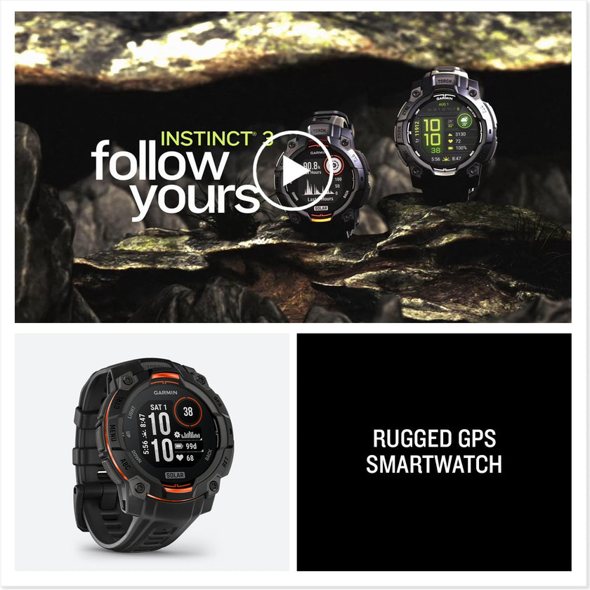 Garmin Instinct® 3 45mm, Solar Charged Display, Rugged Outdoor GPS Smartwatch, Metal-Reinforced Bezel, Built-in Flashlight, Black 🍁 All In One Marketplace Canada