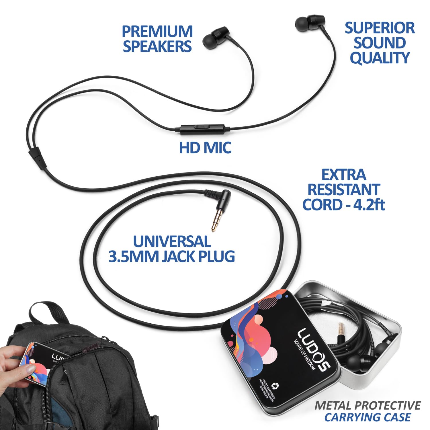 LUDOS OMNITONE Wired Earbuds in-Ear Headphones, Earphones with Microphone, 5 Years Warranty, Noise Isolation Corded for 3.5mm Jack Ear Buds for iPhone, iPad, Samsung, Computer, Laptop, Gaming, Sports 🍁 All In One Marketplace Canada