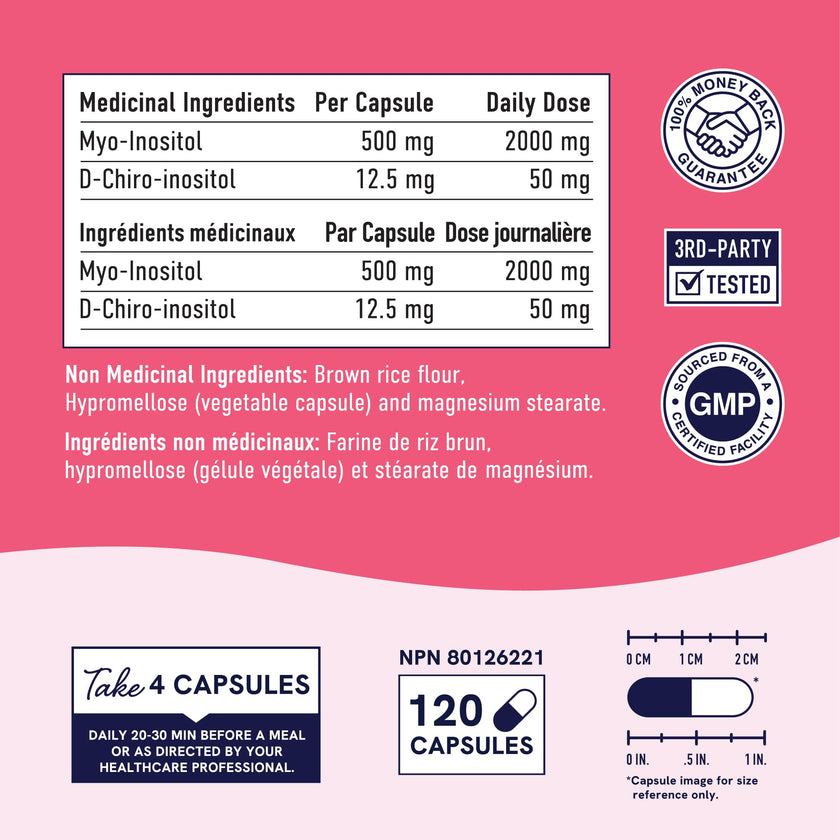 Inositol | Hormone Balance for Women | Myo-Inositol & D-Chiro | Ideal 40:1 Ratio | Myoinositol 2000mg, D Chiro 50mg | Regulate Menstrual Cycle & Support Ovarian Health | 120 Ct (1 Month Supply) 🍁 All In One Marketplace Canada