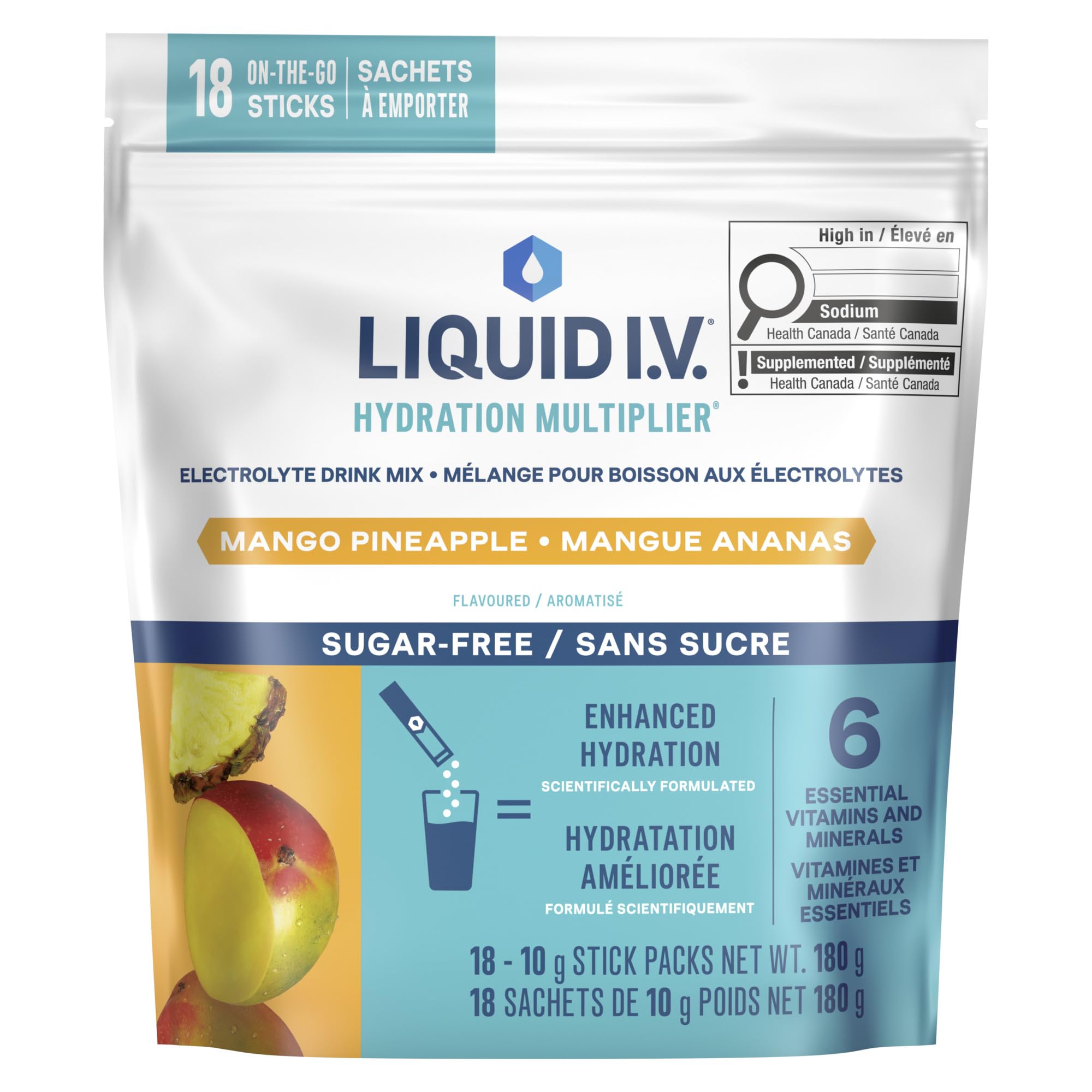 Liquid I.V. - Hydration Multiplier Electrolyte Drink Mix for Everyday - Hydration with Mango Pineapple flavour and Zero Sugar (18 sticks) 🍁 All In One Marketplace Canada