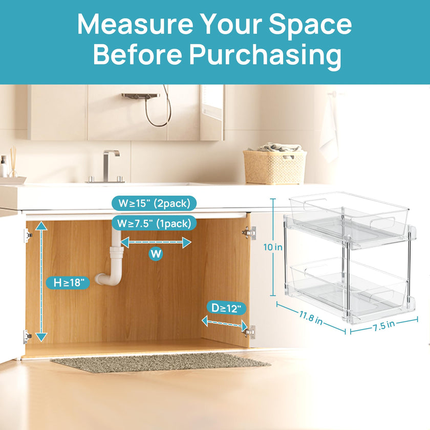 2 Tier Bathroom Organizer, Vtopmart 2 Pack Clear Under Sink Organizers Vanity Counter Storage Container, Medicine Cabinet Drawers Bins, Pull-Out Organization with Track for Pantry, Kitchen 🍁 All In One Marketplace Canada