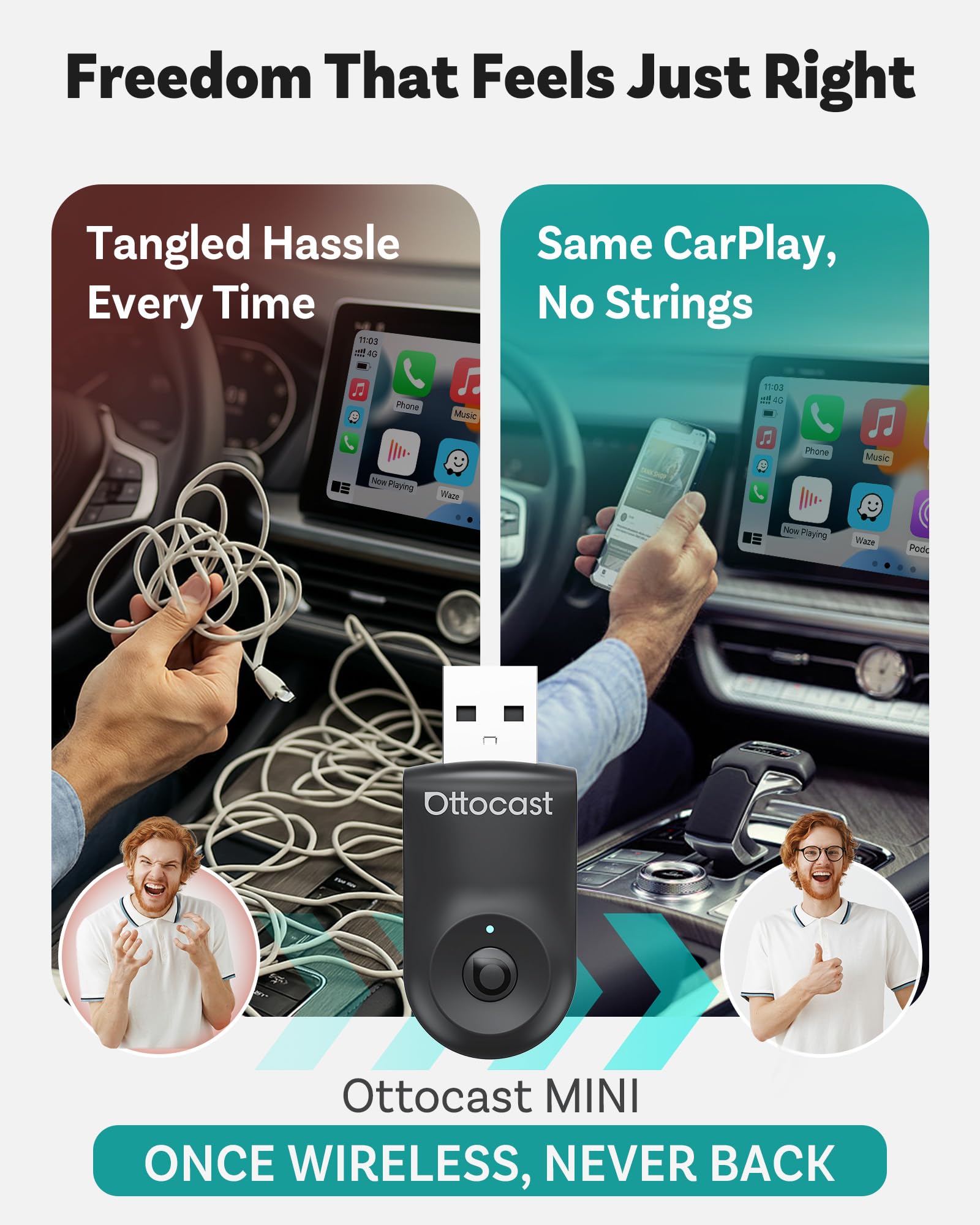 OTTOCAST Mini 2025 Wireless CarPlay & Android Auto 2-in-1 Adapter, Plug & Play, 5GHz WiFi, Auto Connect for iPhone & Android, Fits 98%+ OEM Wired CarPlay Cars 🍁 All In One Marketplace Canada