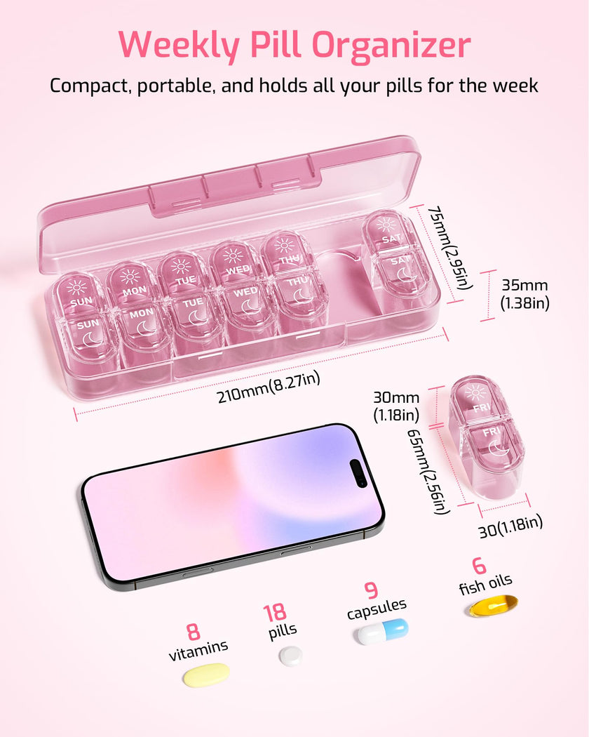 Daviky Weekly Pill Organizer 2 Times a Day, 7-Day AM PM Medicine Case, Travel-Friendly Pill Box for Fish Oils, Vitamins & Supplements 🍁 All In One Marketplace Canada