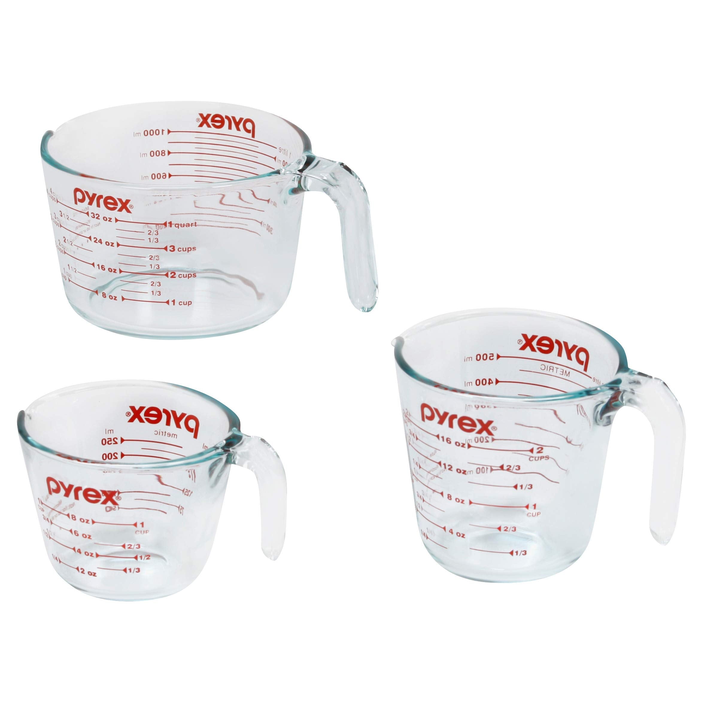 Pyrex 3 Piece Glass Measuring Cup Set, Includes 1-Cup, 2-Cup, and 4-Cup Tempered Glass Liquid Measuring Cups, Dishwasher, Freezer, Microwave, and Preheated Oven Safe, Essential Kitchen Tools 🍁 All In One Marketplace Canada
