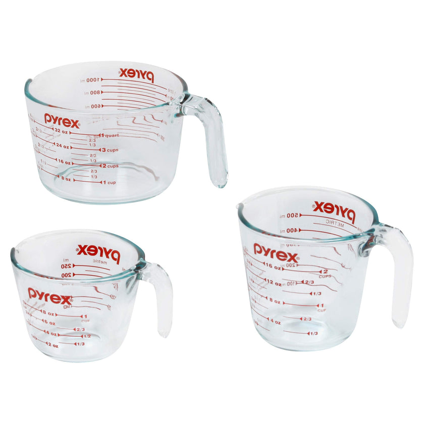 Pyrex 3 Piece Glass Measuring Cup Set, Includes 1-Cup, 2-Cup, and 4-Cup Tempered Glass Liquid Measuring Cups, Dishwasher, Freezer, Microwave, and Preheated Oven Safe, Essential Kitchen Tools 🍁 All In One Marketplace Canada