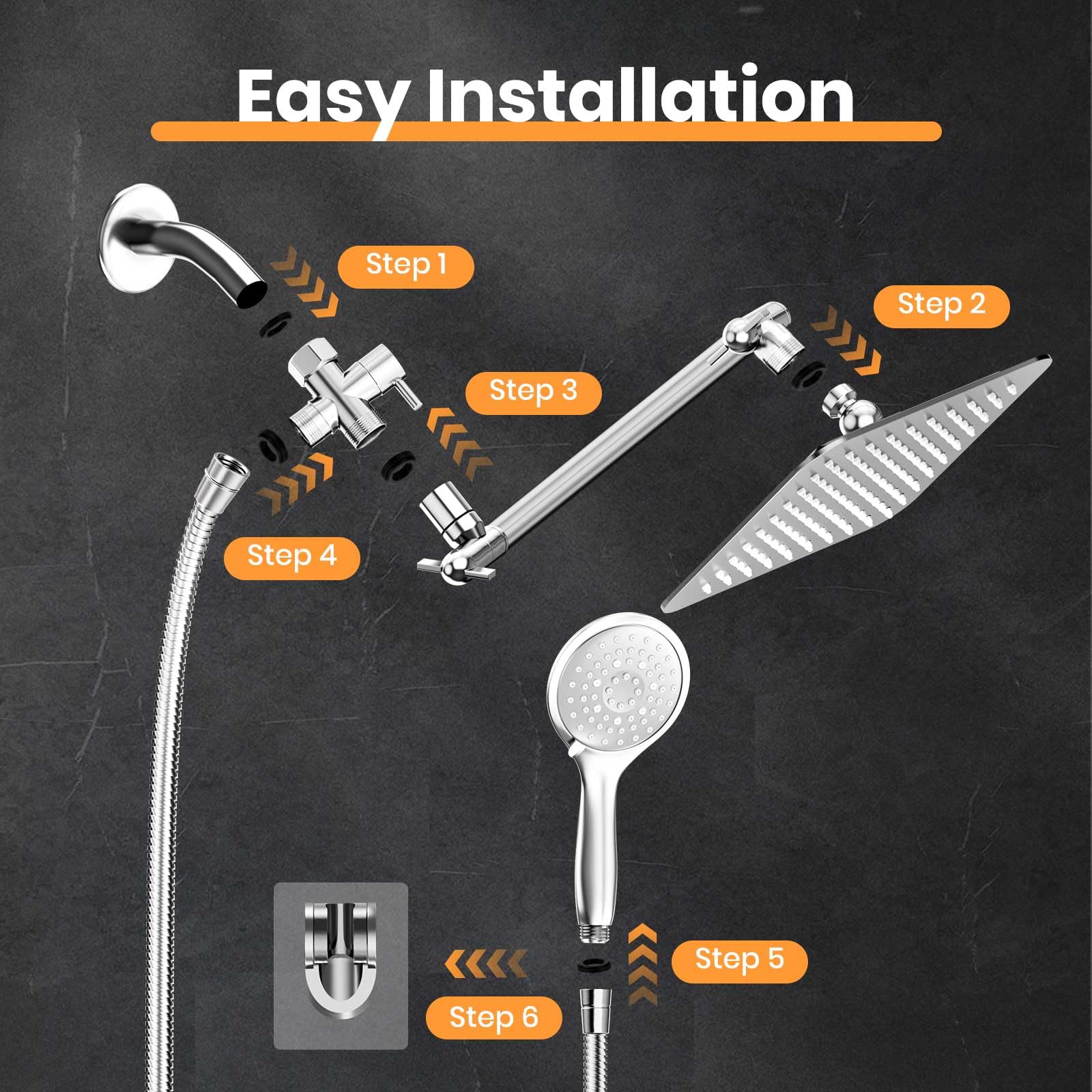 COSYLAND Rain Shower Head with Handheld - 304 Stainless Steel High Pressure 8 inch Square Rainfall Showerhead Combo with 3 Spray Mode 11 inch Extension Adjustable Arm & 60 inch Hose - Chrome 🍁 All In One Marketplace Canada
