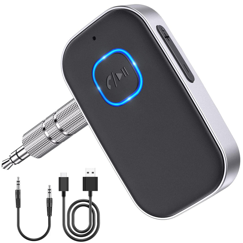 WOCBUY Bluetooth Car Adapter, 3.5mm AUX Bluetooth Receiver for Music Streaming, Wireless Music Audio Adapter with Built-in Mic, Home Stereo, Speakers (Handsfree Car Kits, 16H Playtime, Dual Link) 🍁 All In One Marketplace Canada