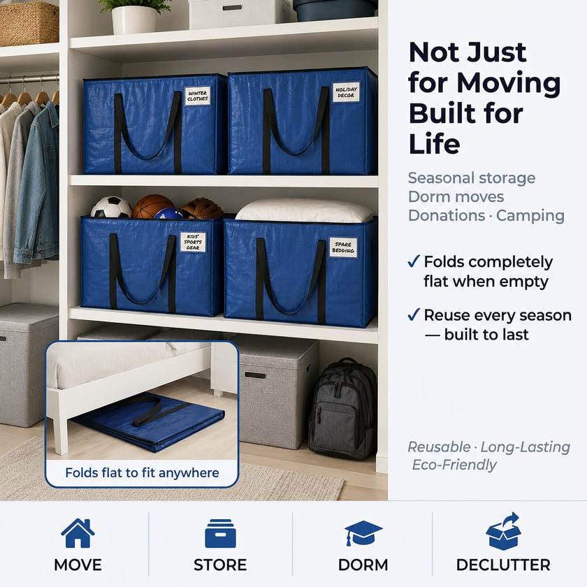 ClearSpace Heavy Duty Storage Bag - Large Moving Boxes with Backpack Straps, Zippers & Handles - Perfect for Traveling, Camping, Christmas Decorations, 4 Pack 🍁 All In One Marketplace Canada