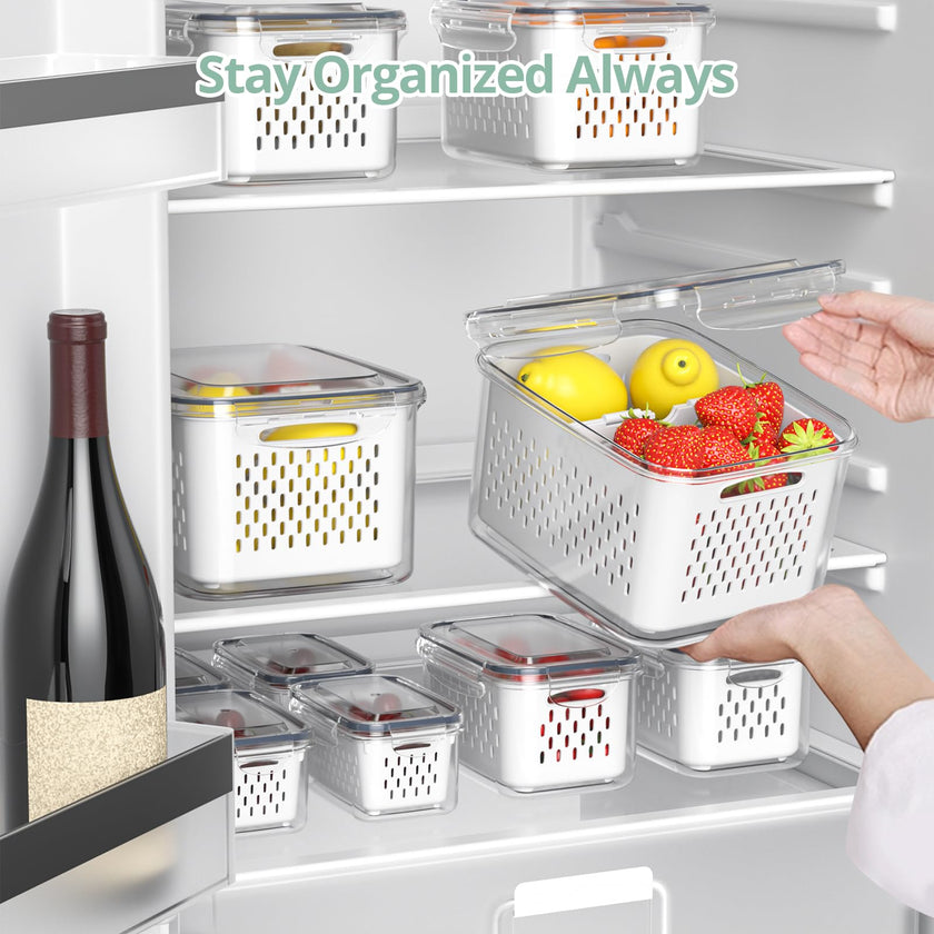 Fruit Storage Containers for Fridge with Removable Colander, 8 Pack Fruit Containers for Fridge with 2 Function Divider Plate, Airtight Storage Container to Keep Berry Fruit Fresh, Dishwasher Safe 🍁 All In One Marketplace Canada