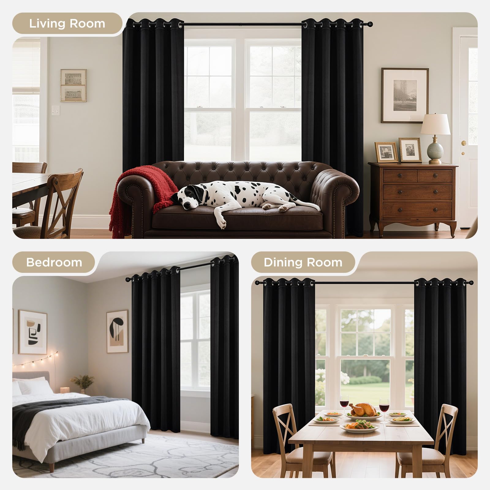 Joydeco Blackout Curtains 63 Inchs Long 52 Wide Black Out Curtains 2 Panels, Thermal Insulated Long Curtain& Drapes, Room Darkening Grommet Drapes for Living Bedroom Window (W52 x L63 Inch, Black) 🍁 All In One Marketplace Canada