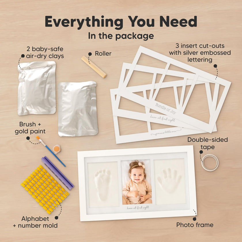 Baby Hand and Footprint Kit - Clay Handprint Keepsake Frame, Newborn Nursery Picture Frame, Personalized New Mom Gifts for Baby Shower & Registry (Alpine White) 🍁 All In One Marketplace Canada