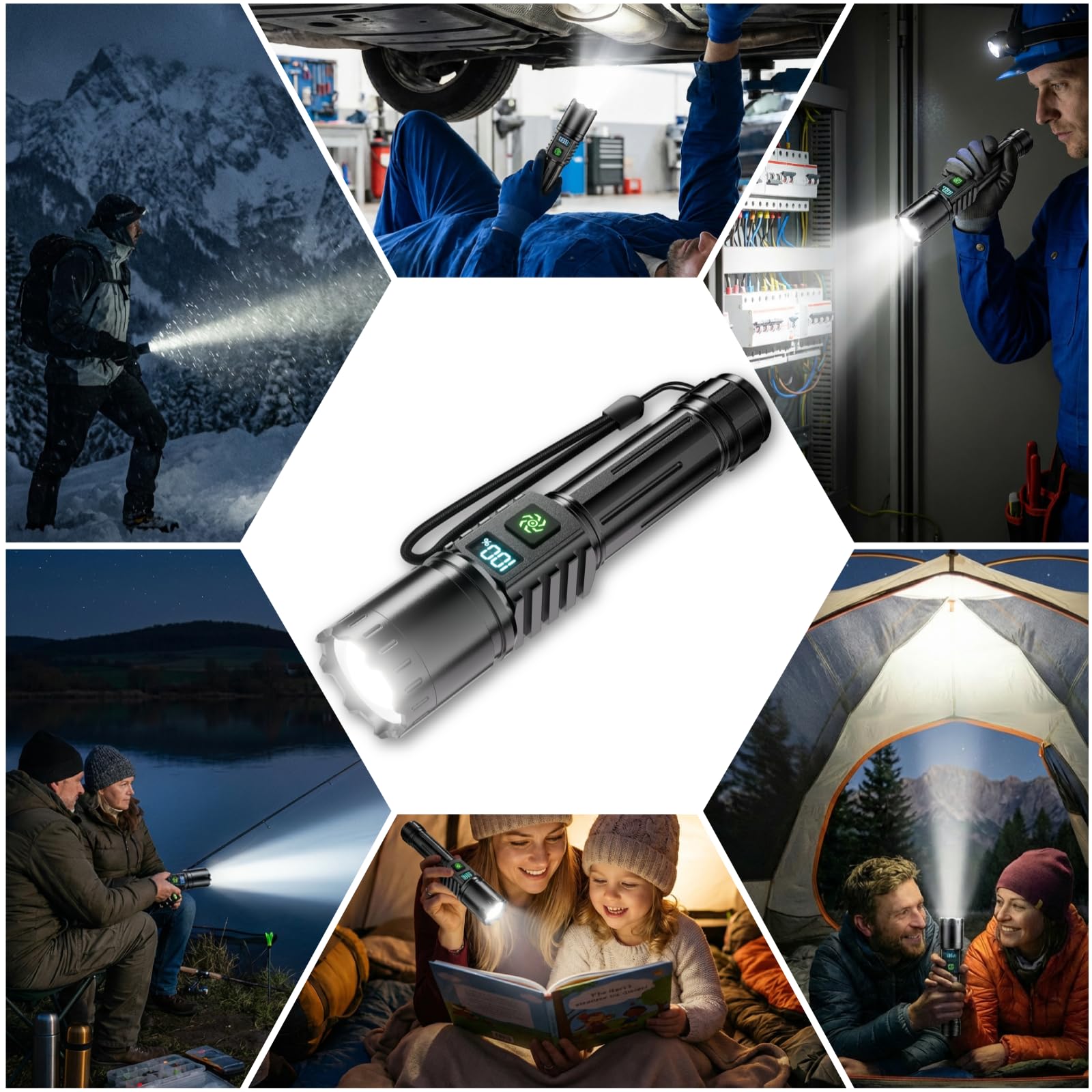 Rechargeable Flashlight 2 Pack, 990000 High Lumens LED Flash Light, Brightest Zoomable Lampe with LCD Digital Display, 5Modes Super Bright Flashlights, Powerful Tactical Flashlight for Outdoor, Gift 🍁 All In One Marketplace Canada