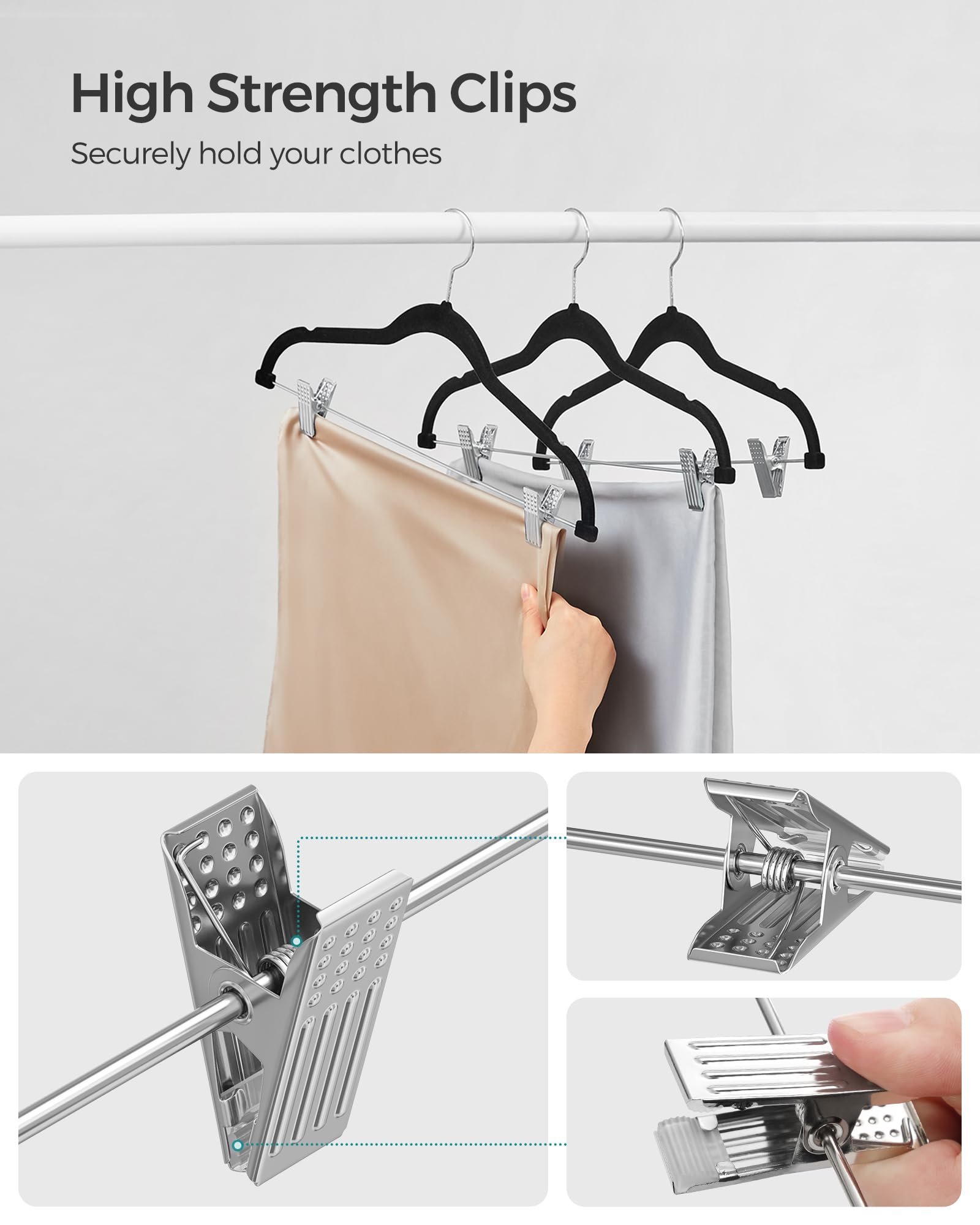 SONGMICS 30-Pack Pants Hangers, 42.5 cm Long Velvet Trousers Hangers with Adjustable Clips, Heavy-Duty, Non-Slip, Space-Saving for Pants, Skirts, Coats, Dresses, Tank Tops, Black UCRF12B30 🍁 All In One Marketplace Canada