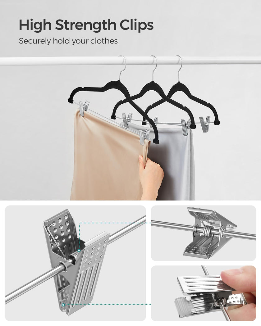 SONGMICS 30-Pack Pants Hangers, 42.5 cm Long Velvet Trousers Hangers with Adjustable Clips, Heavy-Duty, Non-Slip, Space-Saving for Pants, Skirts, Coats, Dresses, Tank Tops, Black UCRF12B30 🍁 All In One Marketplace Canada