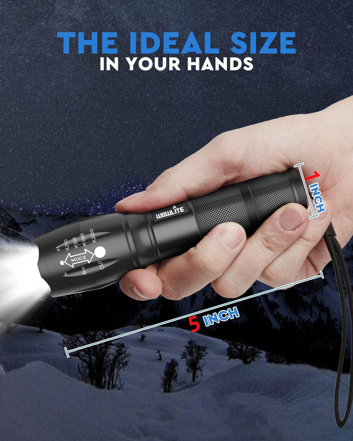 wowlite Tactical Flashlight, Wowlite Ultra Bright XML T6 LED Torch with 5 Light Modes & Adjustable Focus for Emergency Camping Hiking (2 Pack) 🍁 All In One Marketplace Canada