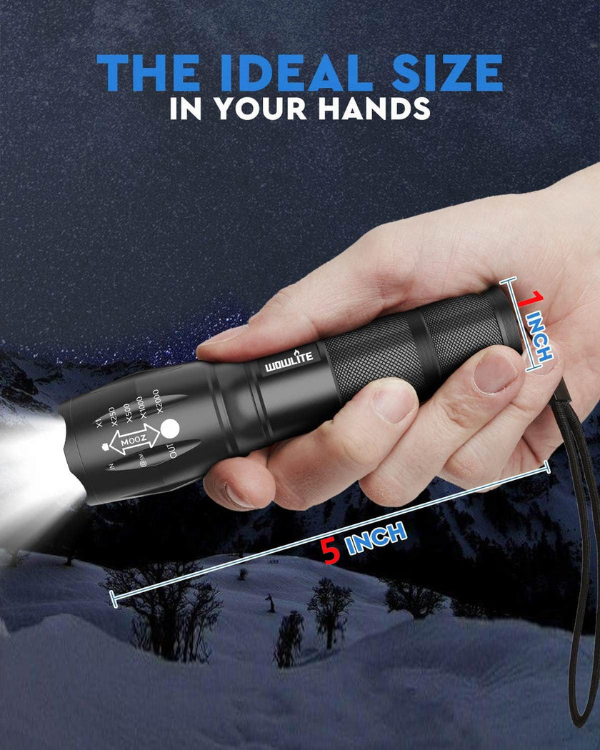 wowlite Tactical Flashlight, Wowlite Ultra Bright XML T6 LED Torch with 5 Light Modes & Adjustable Focus for Emergency Camping Hiking (2 Pack) 🍁 All In One Marketplace Canada