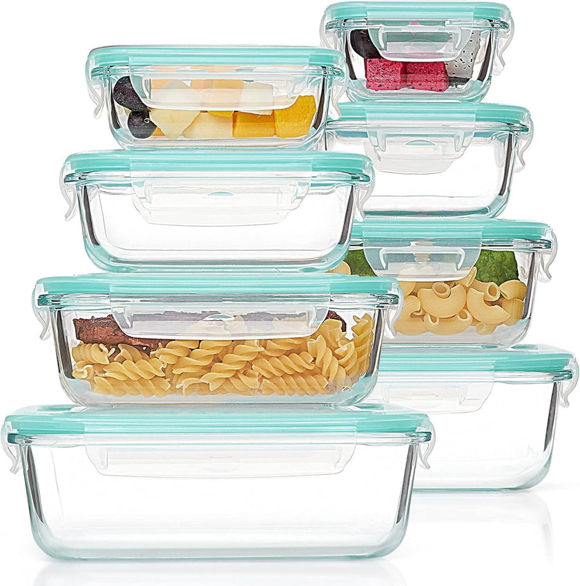 Vtopmart 8 Pack Glass Container Food Storage, Meal Prep Containers, Airtight Lunch Boxes with Leak Proof Locking Lids, for Microwave, Oven, Freezer and Dishwasher, Green 🍁 All In One Marketplace Canada