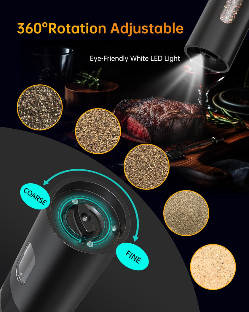 CIRCLE JOY Electric Salt and Pepper Grinder Set with Charging Base, Rechargeable Automatic Pepper Mill Grinder with Adjustable Coarseness, Easy Filling 110ml Large Capacity with Led for Home Kitchen 🍁 All In One Marketplace Canada