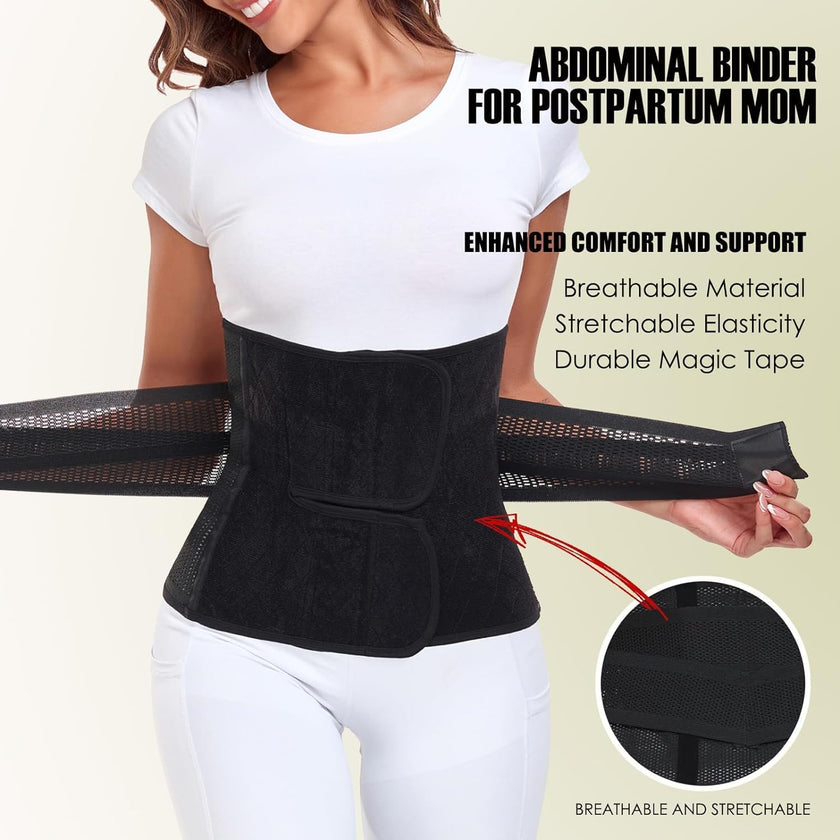 Postpartum Belly Wrap Waist Cincher – C Section Recovery Belt, Post Partum Women Belly Belt, Abdominal Binder After Pregnancy Postpartum Belly Band After Birth Brace (Black, S/M) 🍁 All In One Marketplace Canada