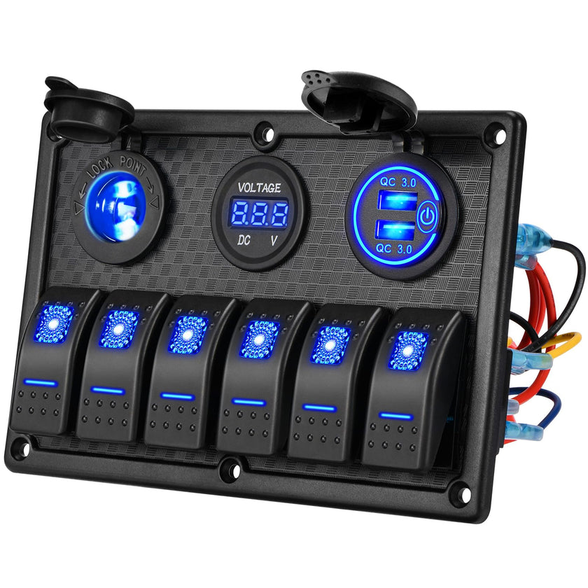 Kohree 6 Gang 12V Switch Panel with Dual QC3.0 USB Slot Socket 🍁 All In One Marketplace Canada