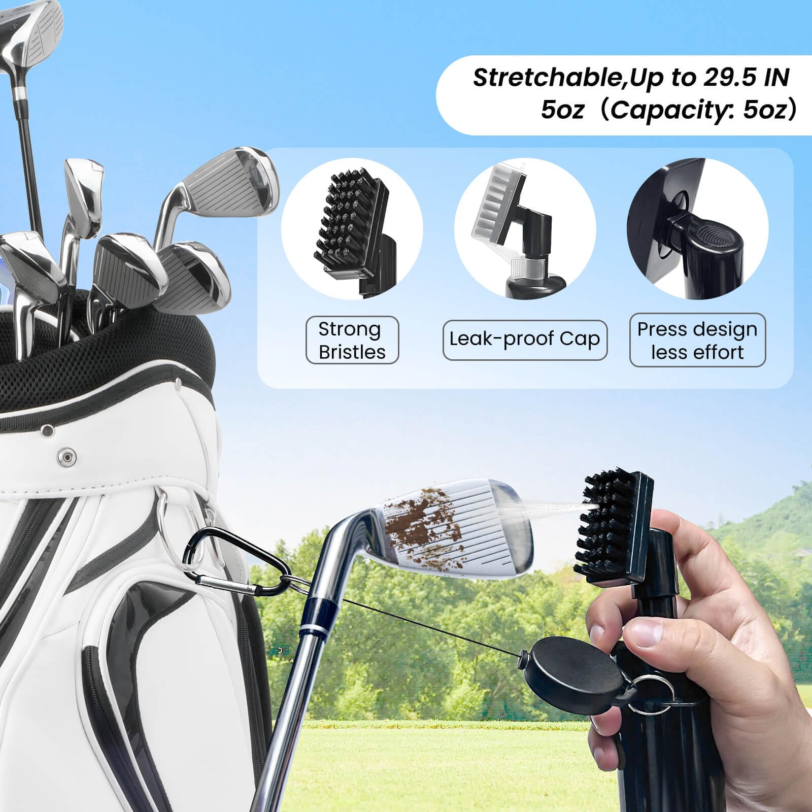 BAPOTH Golf Club Cleaner, Non-Leaking Stretchable Golf Brush with Golf Towel (60 * 40cm), Strong Bristles Golf Club Brush Can Hold 5 oz Water, Essentials Golf Accessories Gifts for Men Women 🍁 All In One Marketplace Canada