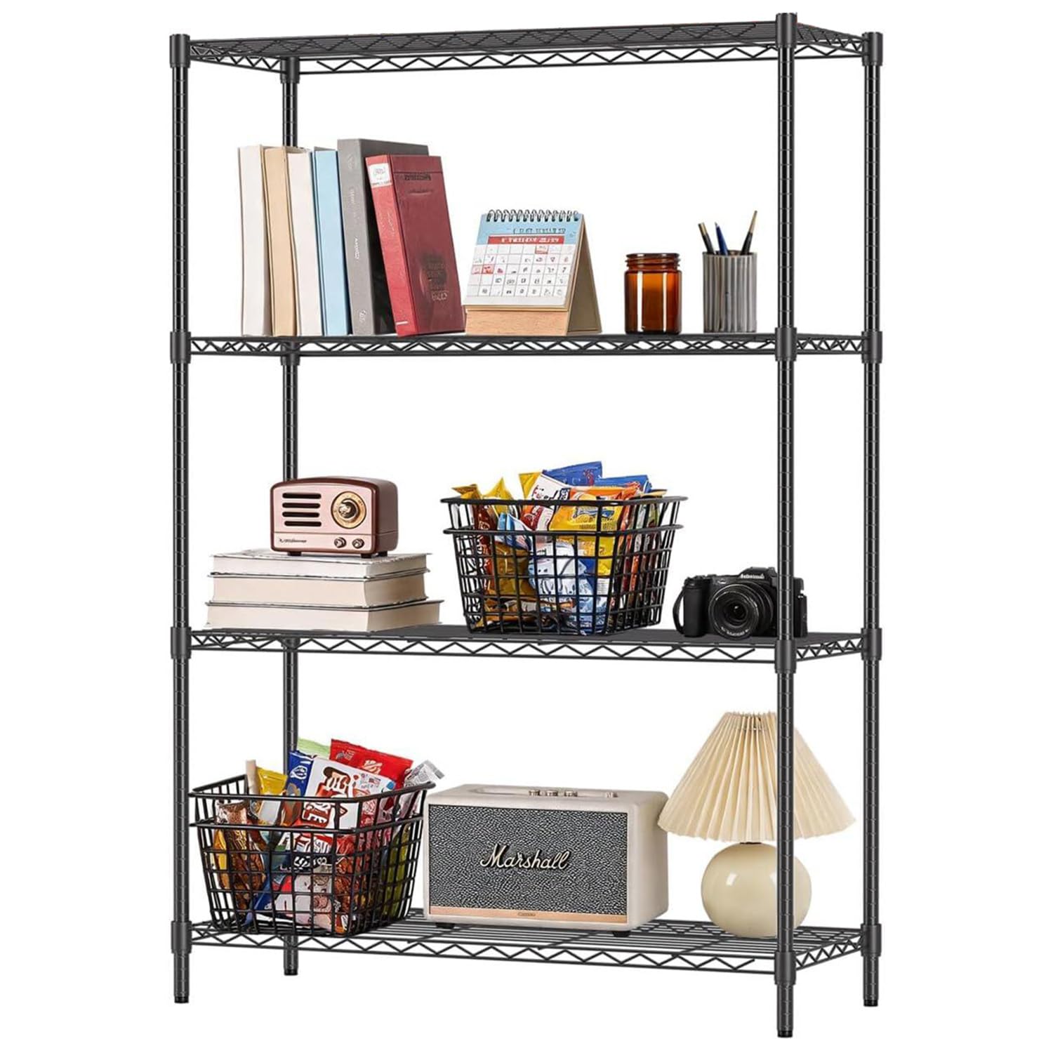 FDW Storage Shelves,Wire Shelving Unit Metal Shelves Heavy Duty Layer Rack Storage Rack Adjustable Utility (Black, 36