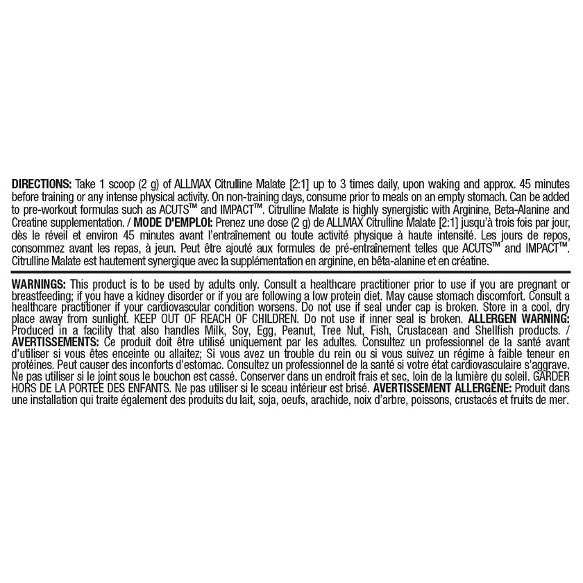 ALLMAX Nutrition - 2:1 Citrulline+ Malate - 300 Gram, 300-Gram 🍁 All In One Marketplace Canada