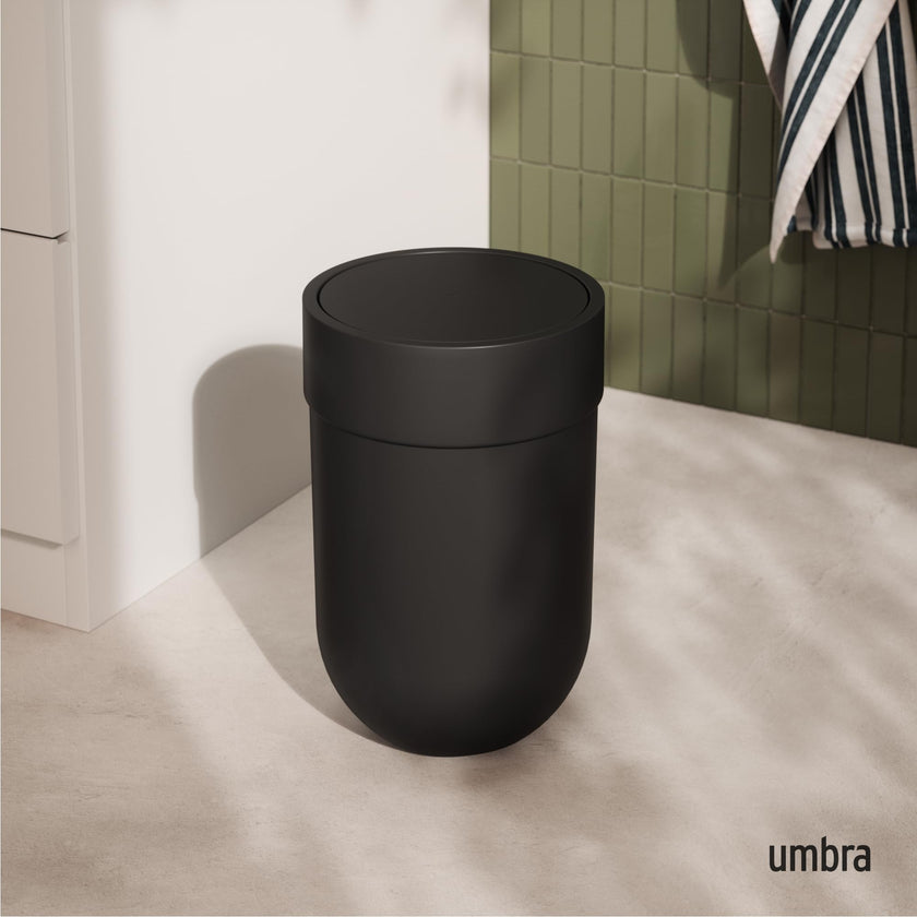 Umbra Touch Trash Can, Small 1.6-Gallon Garbage Bin with Swing Lid, Waste Basket for Bathroom or Office, Black 🍁 All In One Marketplace Canada