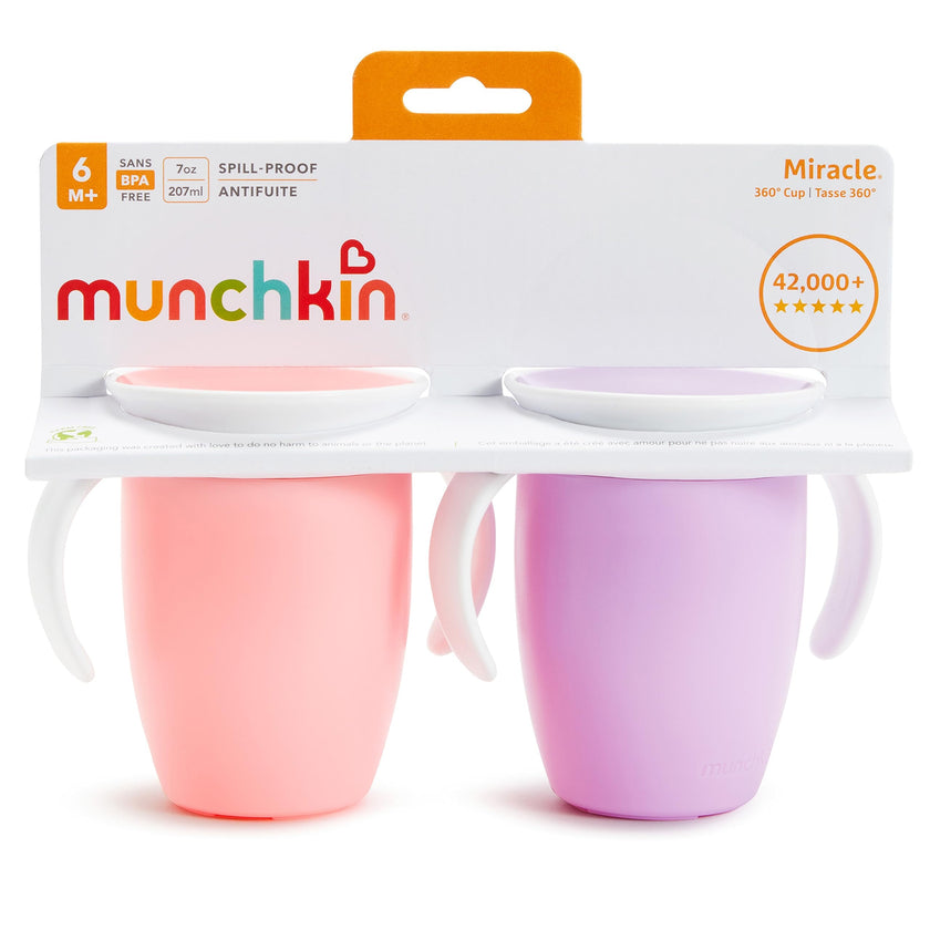 Munchkin Miracle 360˚ Trainer Cup, 7oz, 2Pk, Pink/Purple 🍁 All In One Marketplace Canada
