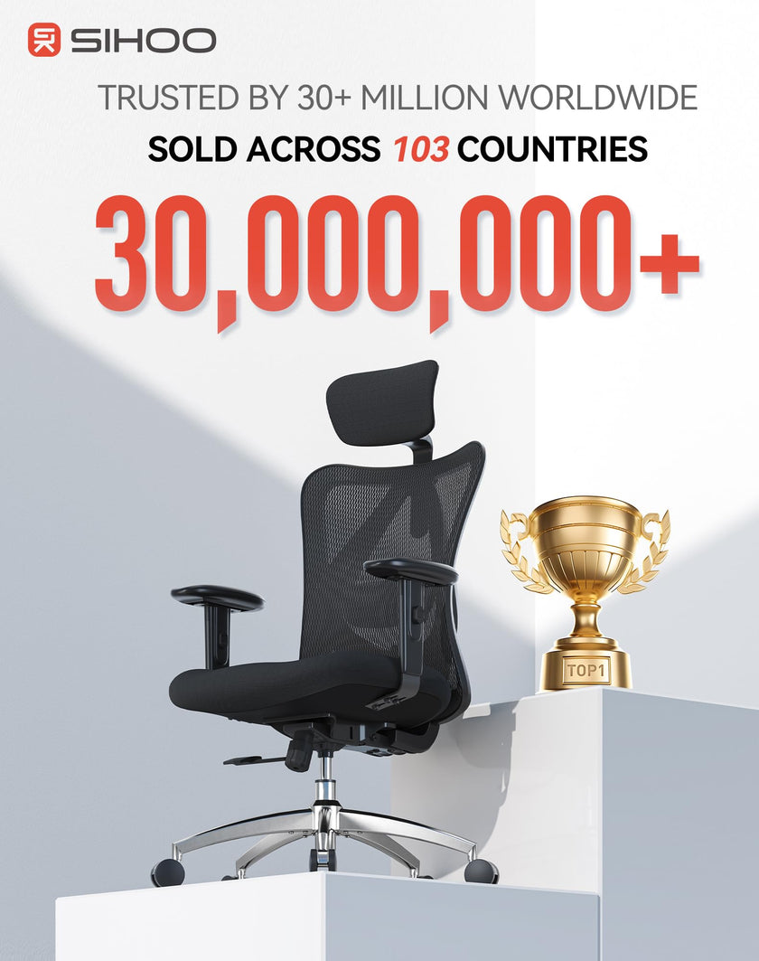 SIHOO Ergonomic Office Chair Computer Chair Desk Chair, Adjustable Headrests Chair Backrest and Armrest's Mesh Chair (Black) 🍁 All In One Marketplace Canada
