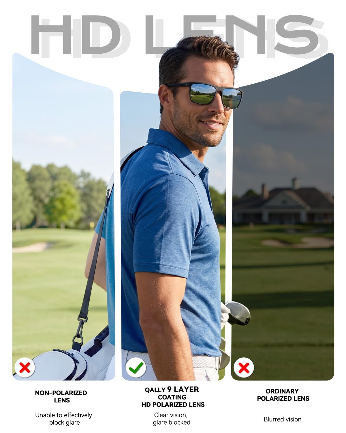 QALLY Polarized Sunglasses Men Lightweight Square Mens Sun Glasses for Driving Sports with UV400 Protection, Black/Dark Green/Tawny 🍁 All In One Marketplace Canada