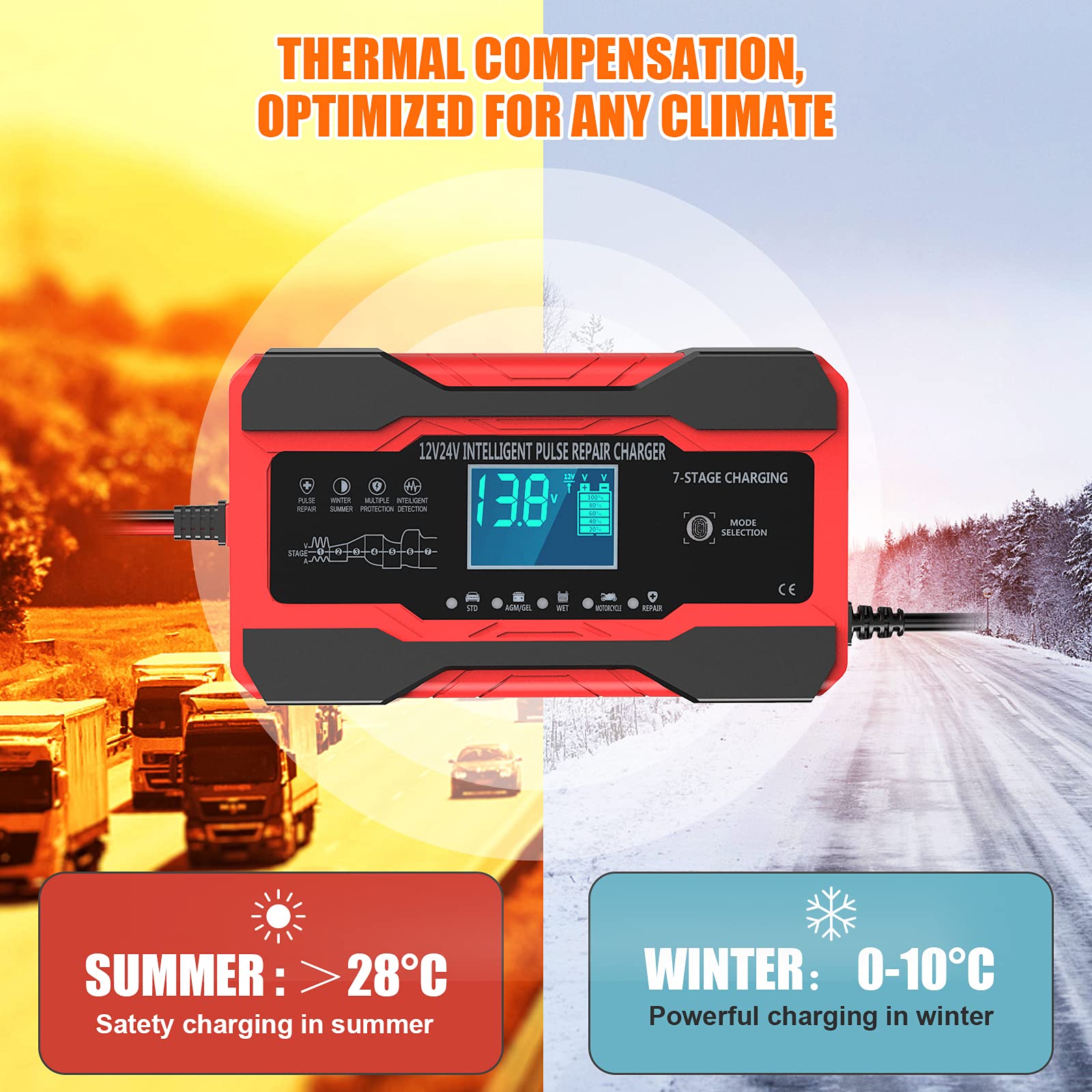 YONHAN Battery Charger 10-Amp 12V and 24V Fully-Automatic Smart Car Battery Charger, Battery Maintainer Trickle Charger, and Battery Desulfator with Temperature Compensation 🍁 All In One Marketplace Canada
