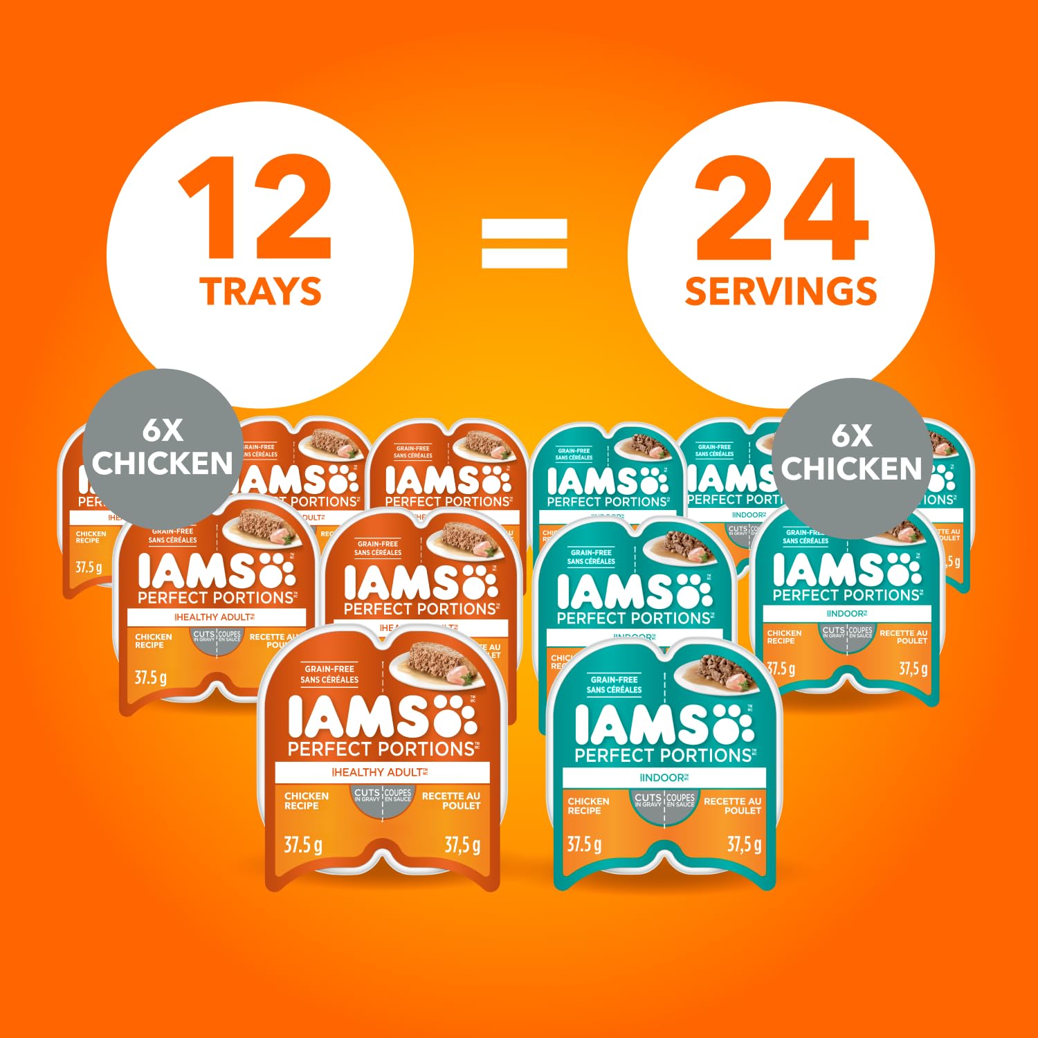 IAMS Perfect Portions Healthy Adult Wet Cat Food Cuts in Gravy - Chicken and Indoor Chicken 12CT Multipack, 75g 🍁 All In One Marketplace Canada