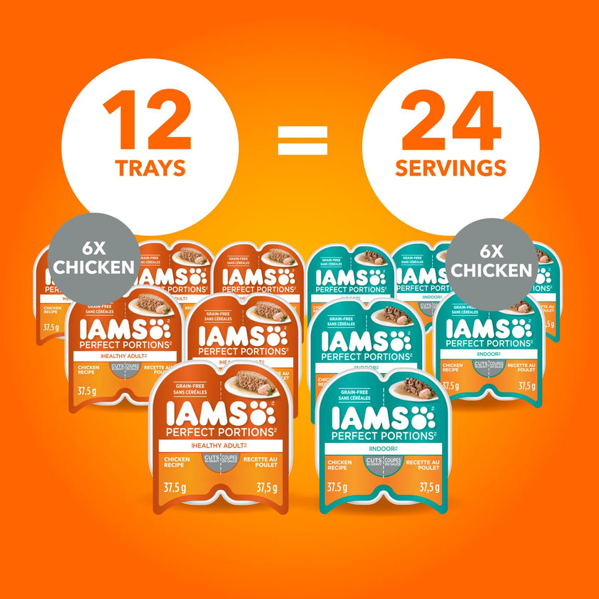 IAMS Perfect Portions Healthy Adult Wet Cat Food Cuts in Gravy - Chicken and Indoor Chicken 12CT Multipack, 75g 🍁 All In One Marketplace Canada