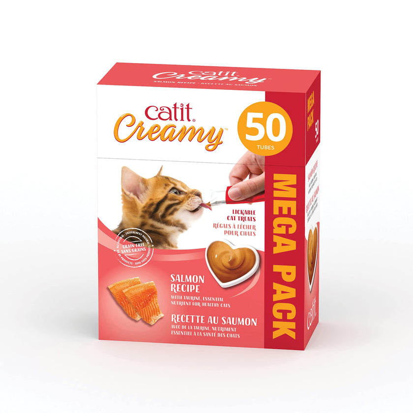 Catit Creamy Cat Treats Lickable, Salmon Flavor, 50 Tubes, Mega Pack, Hand-Fed Lickable Cat Treats, Healthy & Hydrating, Made with Fresh Ingredients, Gaterie Pour Chat 🍁 All In One Marketplace Canada