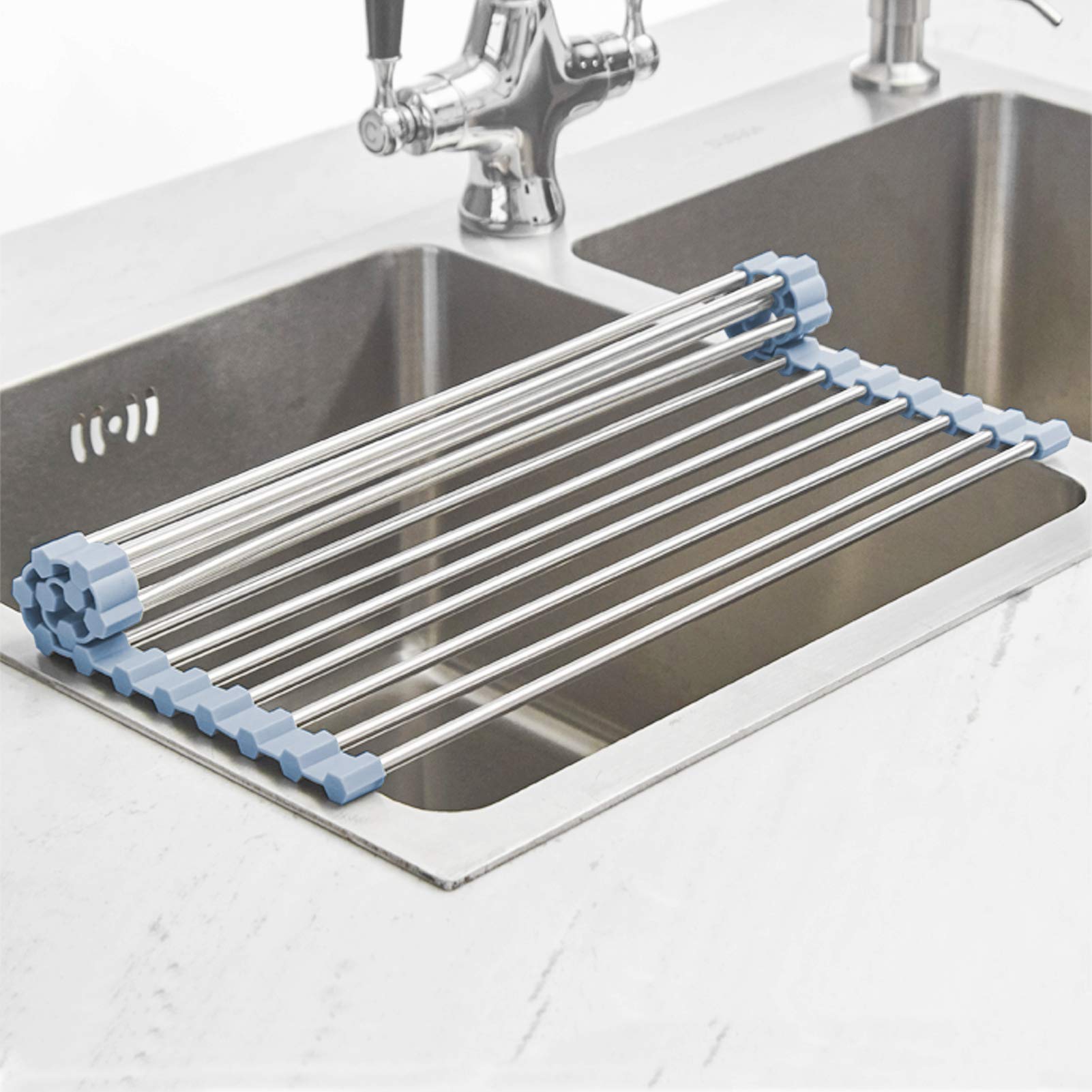 Over Sink Dish Drying Rack, Roll Up Dish Drying Rack Kitchen Sink Rack Dish Rack Stainless Steel Sink Drying Rack, Foldable Dish Drainer (17.5''x11.8'') 🍁 All In One Marketplace Canada