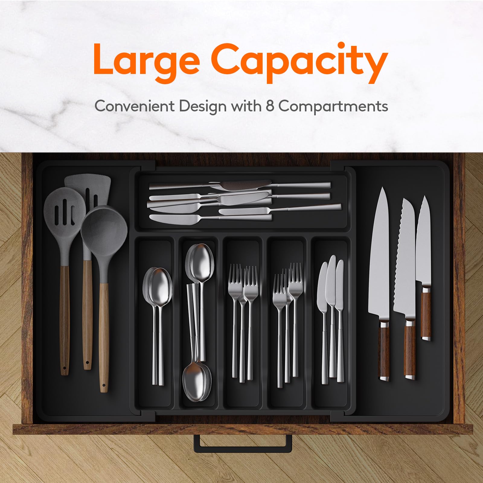 Lifewit Extra Large Cutlery Organizer, Expandable Silverware Drawer Organizer for Kitchen, Adjustable Cutlery Tray Drawer Organizer for Spoon Forks Knives, Cutlery Crocks, 13-22 x 15