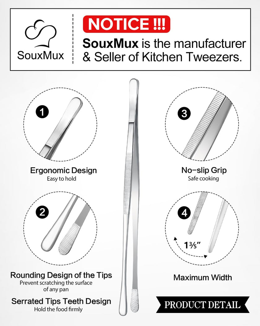 2 Pcs 12-inch Cooking Tweezers Tongs Precision Serrated Tips, Stainless Steel Professional Chef Tweezer Kitchen Tools for BBQ, Plating and Serving 🍁 All In One Marketplace Canada