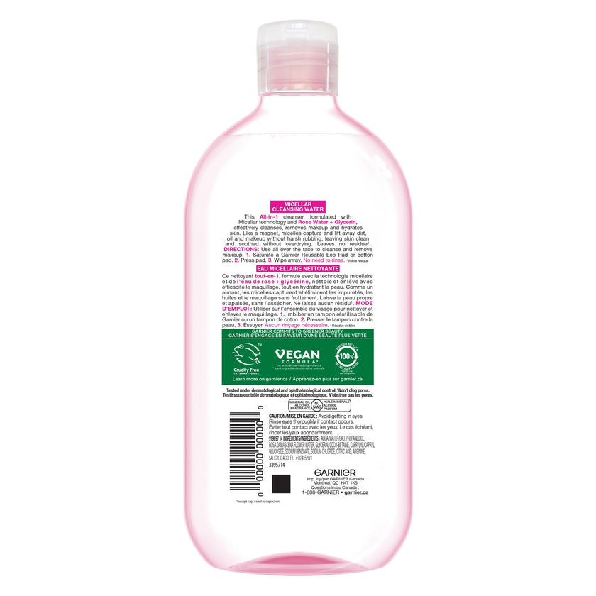 Garnier Micellar Cleansing Water, All-In-One Hydrating Makeup Remover, Face Cleanser With Rose Water & Glycerin, Hypoallergenic, Sensitive to Dry Skin, 700ml 🍁 All In One Marketplace Canada