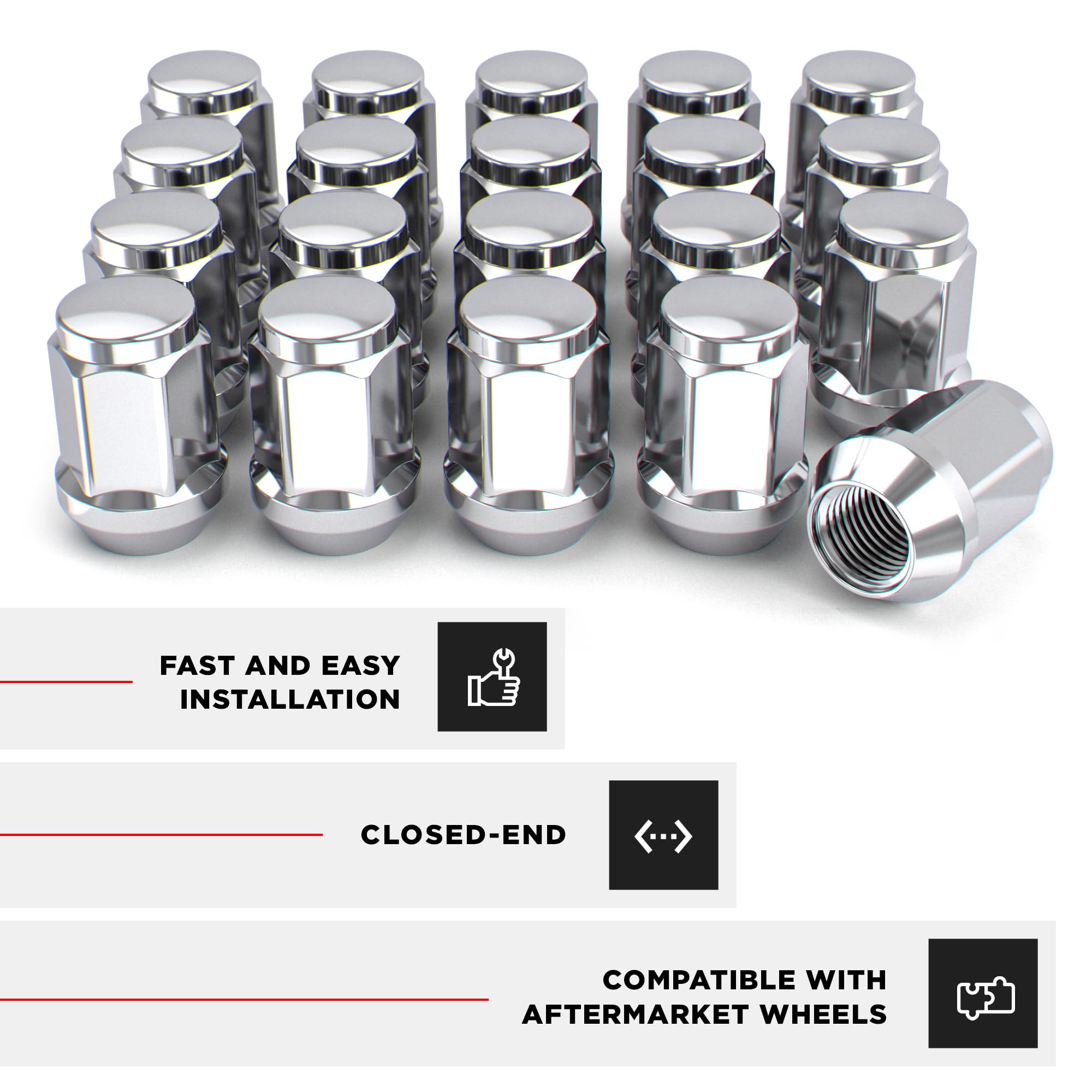 White Knight M12x1.50 Solid Piece Bulge Acorn Lug Nuts (NO Cap) for Select Aftermarket & Factory Wheels, EZ to Install, Durable Carbon Steel, Stylish Triple Layer Chrome Finish - 1907S-20AM (20 Pack) 🍁 All In One Marketplace Canada