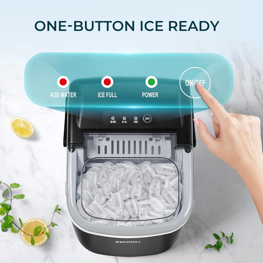 EUHOMY Countertop Ice Maker Machine with Handle, 26.4lbs Per Day, 9 Ice Cubes Ready in 6 Mins, Auto-Cleaning Portable Ice Maker with Basket and Scoop, for Home/Kitchen/Camping/RV (Black) 🍁 All In One Marketplace Canada