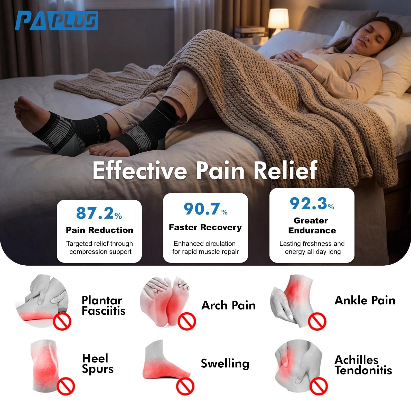 Plantar Fasciitis Sock (6 Pairs) for Men and Women, Ankle Brace Compression Socks with Arch Support for Achilles Tendonitis, Heel Pain, Swelling & Arthritis Relief, Black, Large 🍁 All In One Marketplace Canada