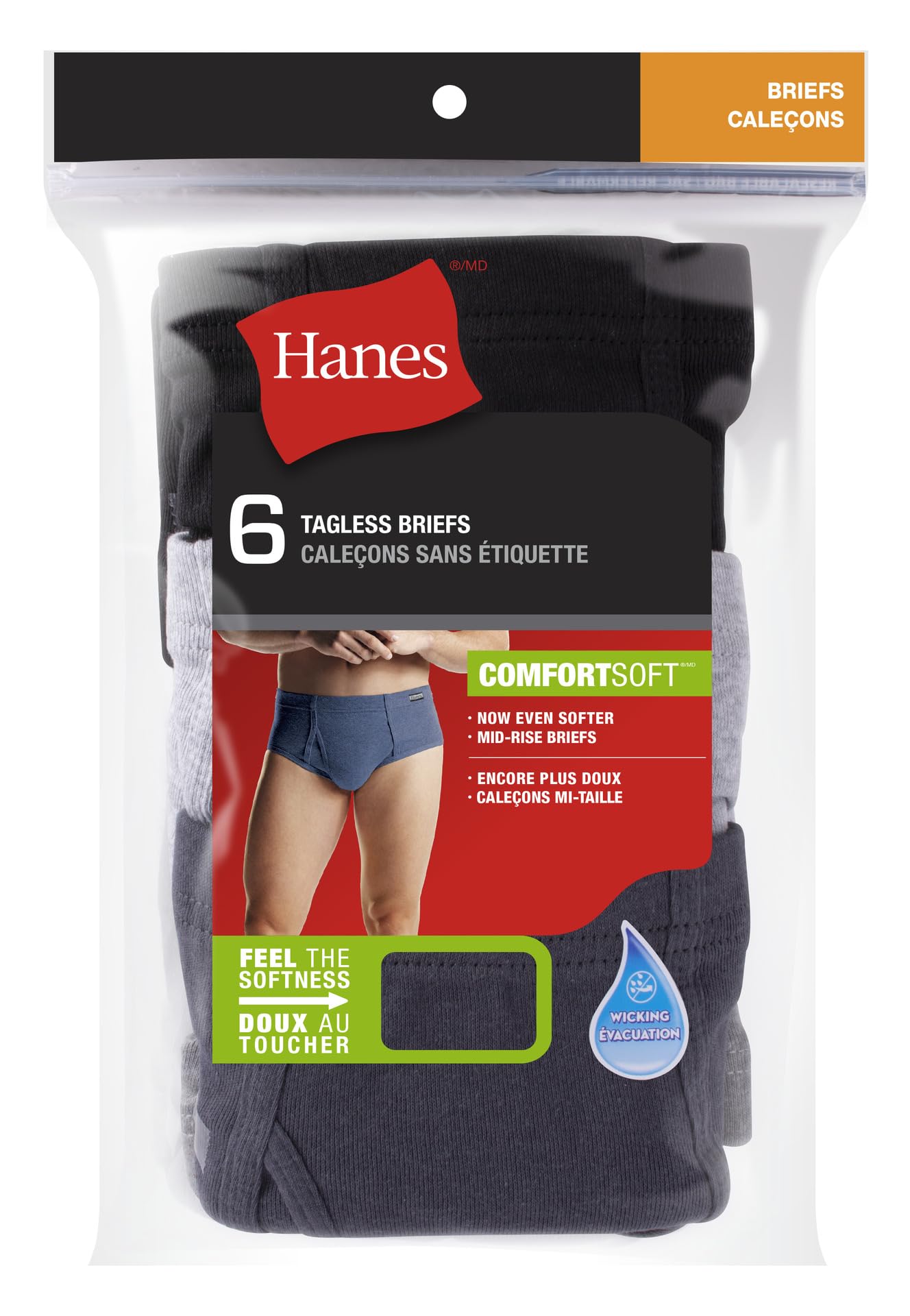 Hanes Men's 6-Pack Comfort Soft FreshIQ Mid-Rise Brief, Assorted, Large 🍁 All In One Marketplace Canada
