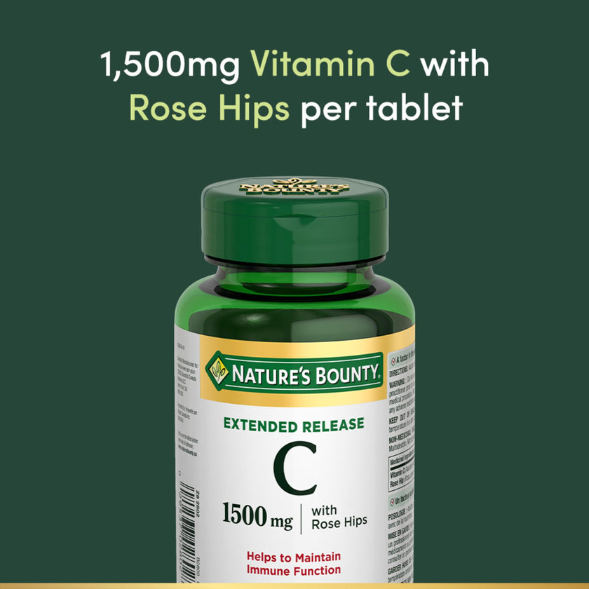 NATURE'S BOUNTY Vitamin C With Rose Hips, 1500 mg, Extended Release, Helps Maintain Immune Function, Coated Tablets, 192.7 g 🍁 All In One Marketplace Canada