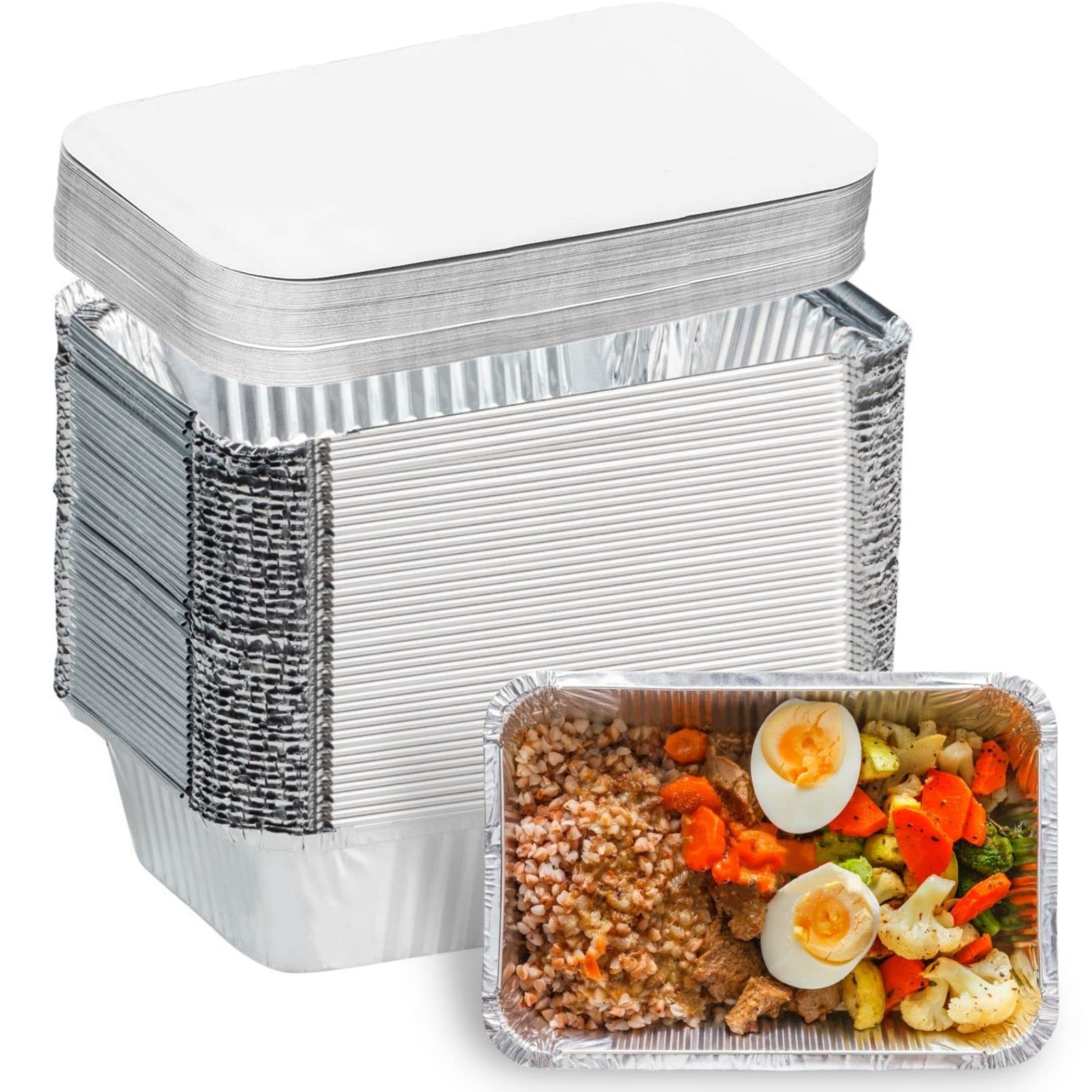 Aluminum Pans with Lids (50-Pack, 8.5
