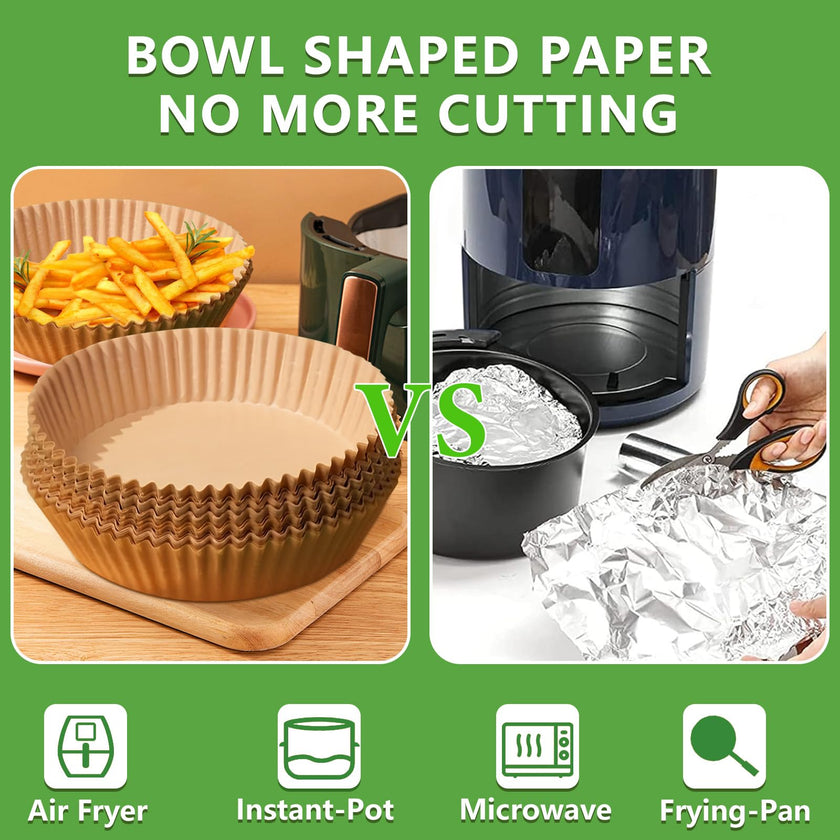 200pcs Air Fryer Disposable Paper Liner, Non-Stick Disposable Air Fryer Parchment Paper Liners, Baking Paper for Air Fryer Oil-Proof, Water-Proof, Food Grade Parchment（6.3